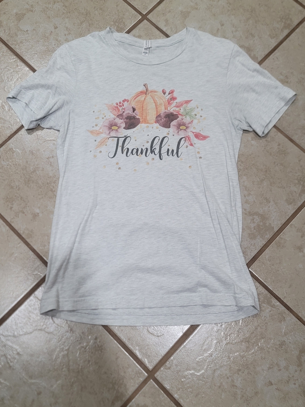 Bella Canvas Light Heather Gray "Thankful" Pumpkin Floral Tee
